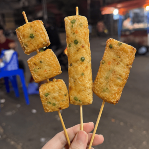 chả cá hấp rau củ xiên que
