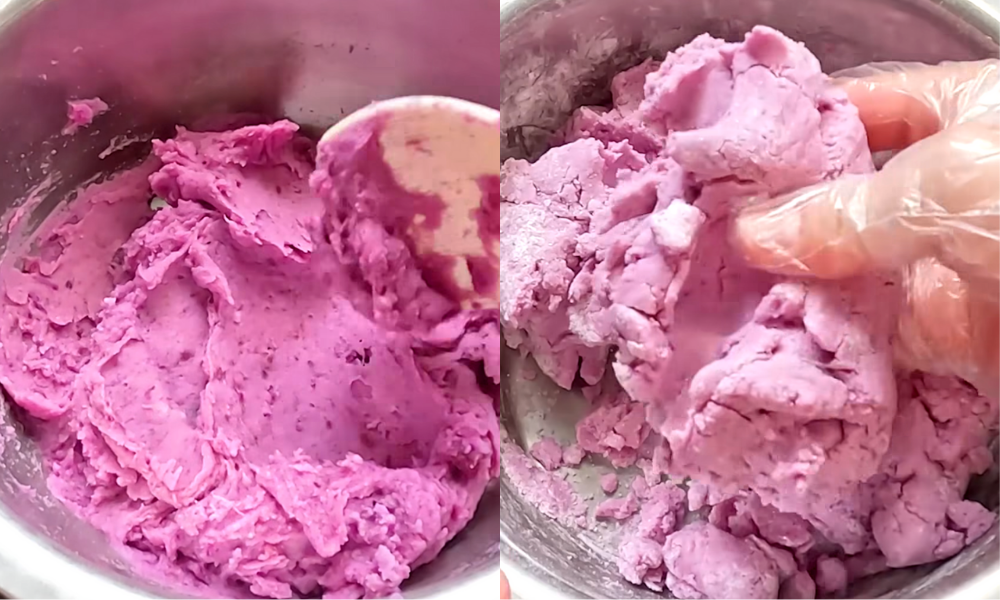 nhào bột làm bánh khoai mỡ