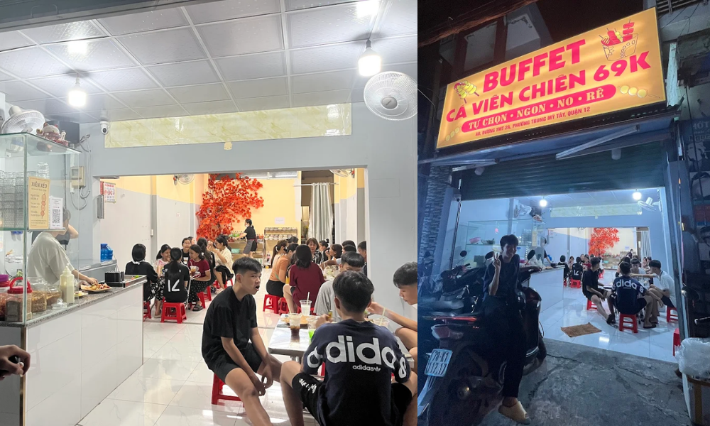 quán buffet cá viên chiên xiên xéo
