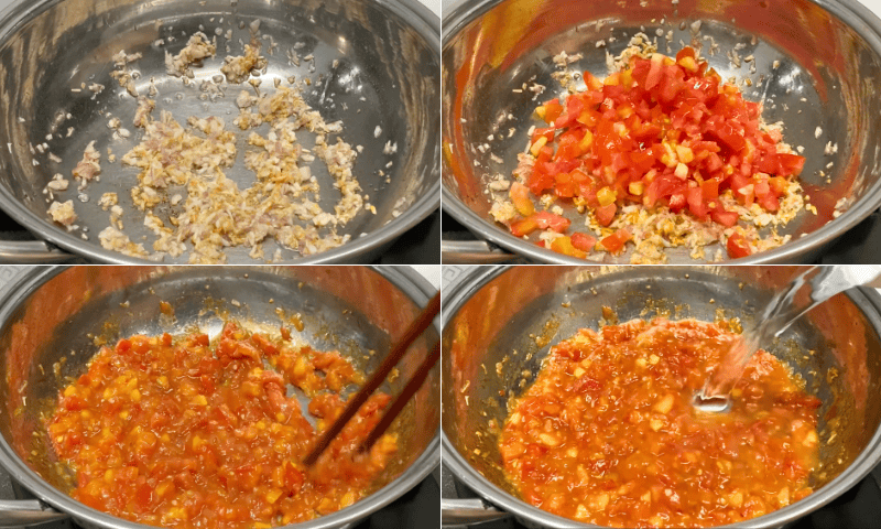 xào cà chua nấu canh mây